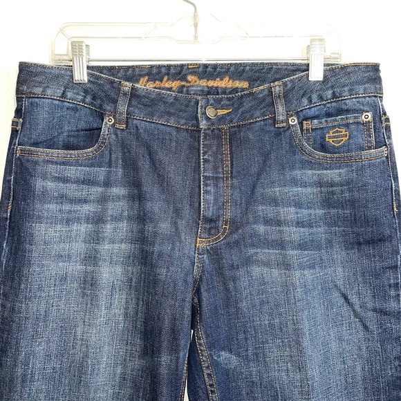 Harley Davidson Dark Wash Mid-rise Wide Leg Jeans 12 Women’s - Picture 2 of 13